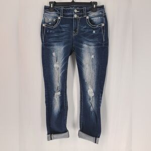 Miss Me Raw Hem Low Rise Cropped Skinny Jeans Women's Waist Size 28